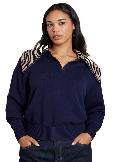 Sweater With Animal Print Collar (Plus)