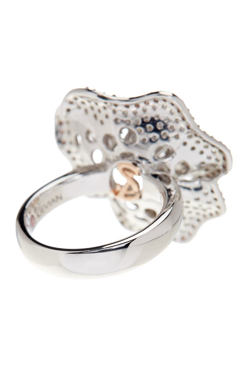 Sterling Silver Pavé Cubic Zirconia Flower Ring, Alternate, color, BROWN