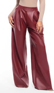 Popilush Faux Leather High Waisted Wide Leg Pants