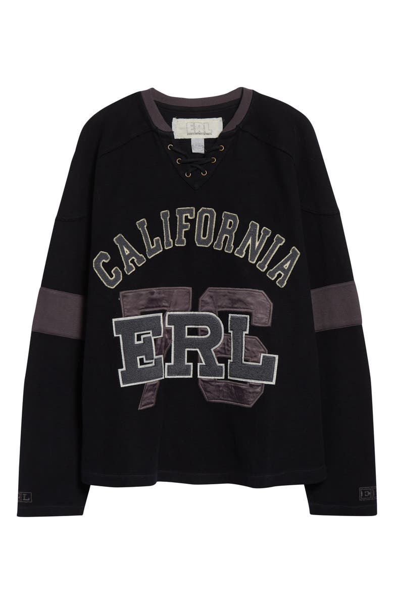 ERL Gender Inclusive Laced Hockey Jersey Sweatshirt, Alternate, color, Black