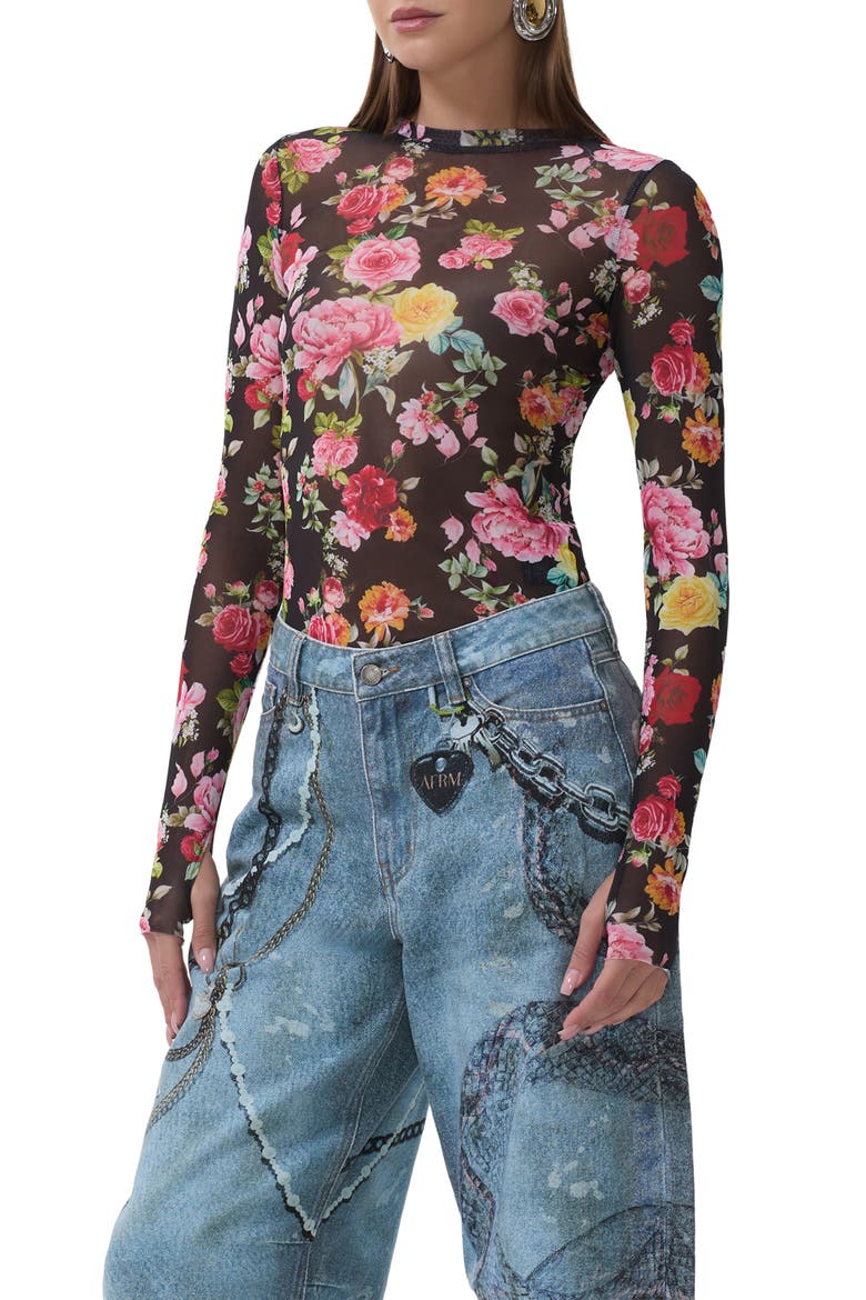 Kaylee Floral Mesh Top, Alternate, color, SPRING ROSE