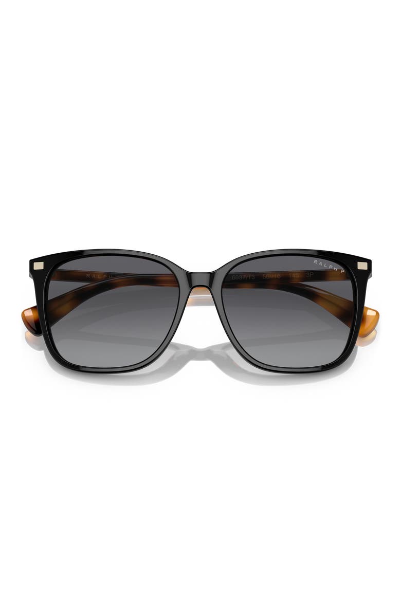 56mm Polarized Square Sunglasses, Alternate, color, SHINY BLACK / BROWN