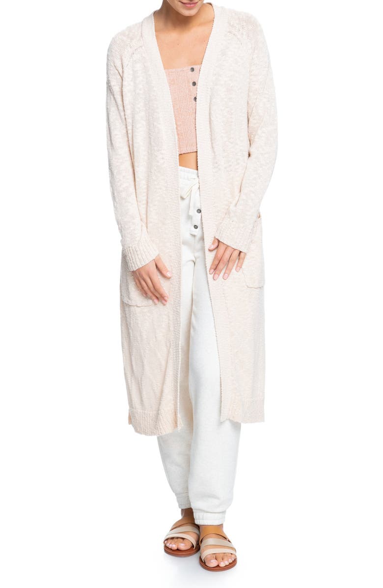 Roxy Beautiful Variance Cotton Blend Long Cardigan, Main, color,