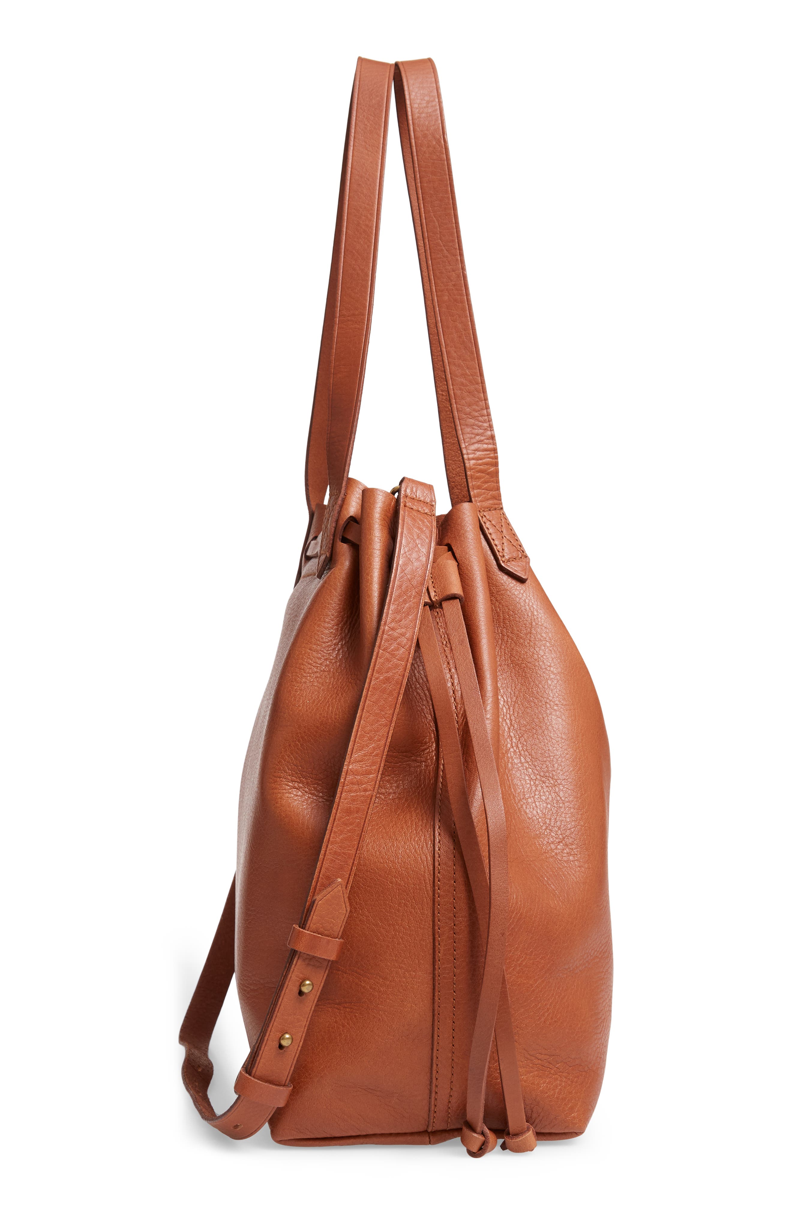 Medium Drawstring Transport Leather Tote, Alternate, color, ENGLISH SADDLE
