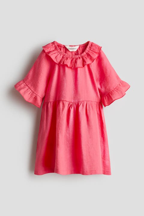Frill-collared Linen Dress