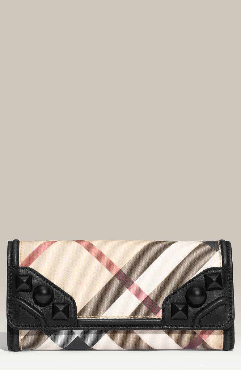 Burberry Studded Check Print Flap Wallet, Main, color,