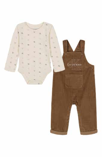 Calvin Klein Logo Long Sleeve Bodysuit & Corduroy Overalls Set