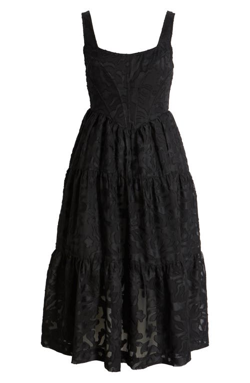 Rare London Corset Bodice Jacquard Dress In Black