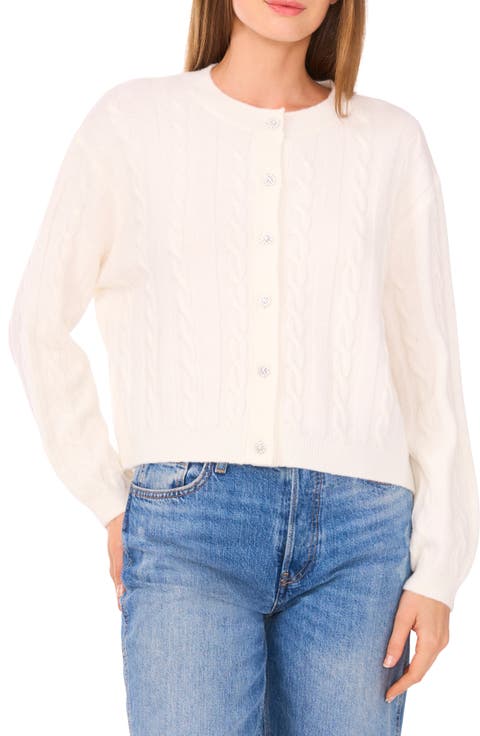 Jewel Button Cable Knit Crop Cardigan