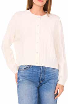 CeCe Jewel Button Cable Knit Crop Cardigan