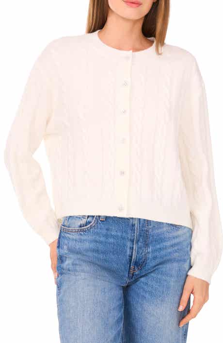 CeCe Jewel Button Cable Knit Crop Cardigan