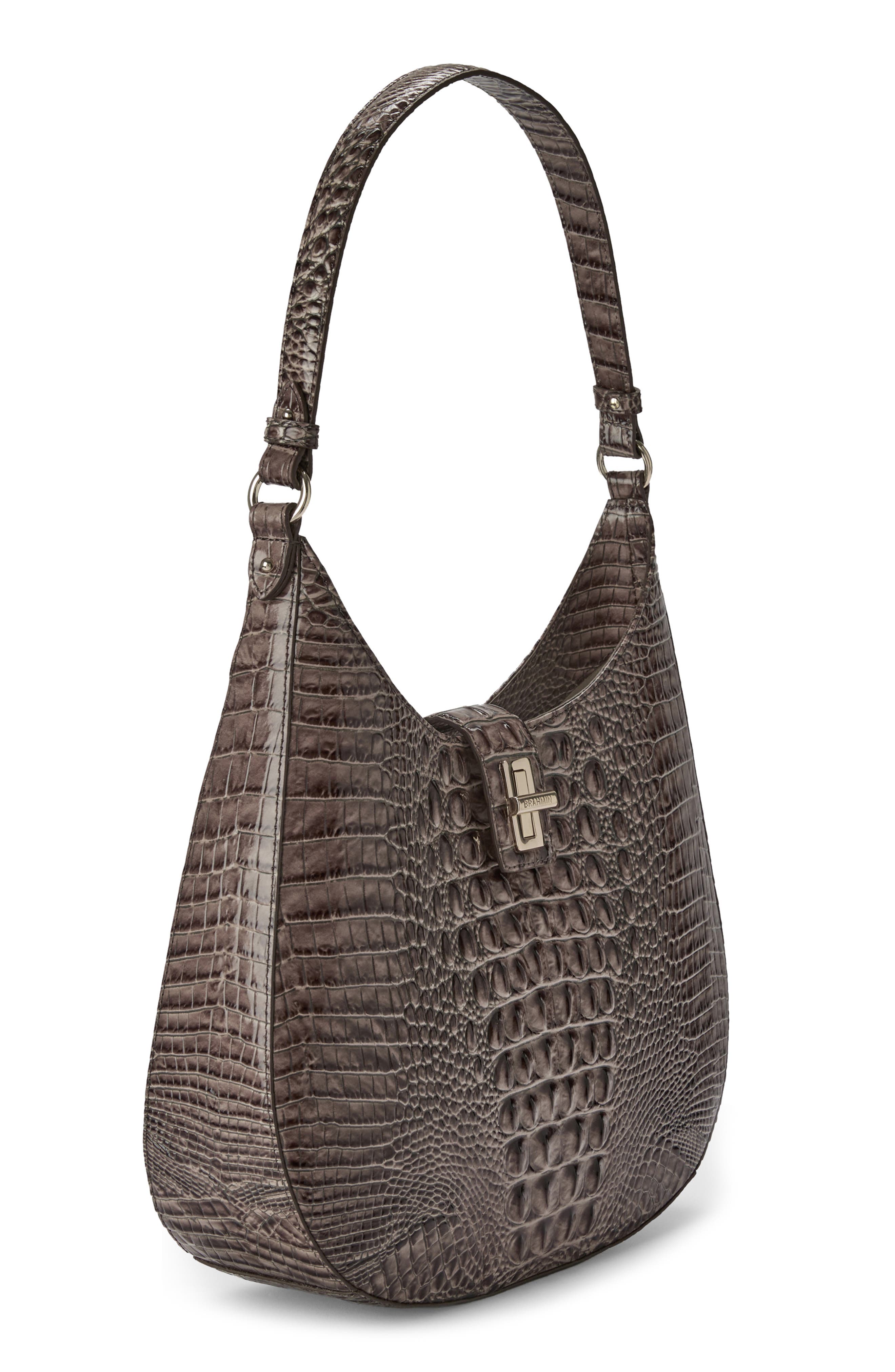 Brahmin Fallon Croc Embossed Leather Shoulder Bag, Alternate, color, Smokey Taupe Melbourne