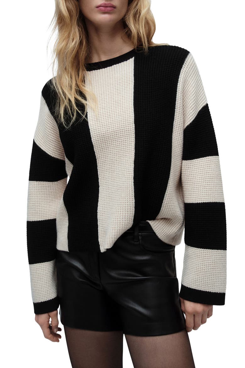Pitera Stripe Crewneck Sweater, Main, color, BLACK