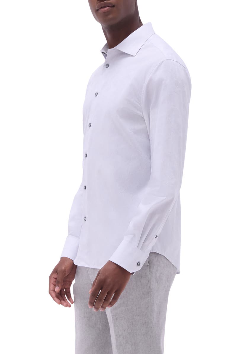 Bugatchi Axel Floral Jacquard Shaped Fit Button-Up Shirt, Alternate, color, Platinum