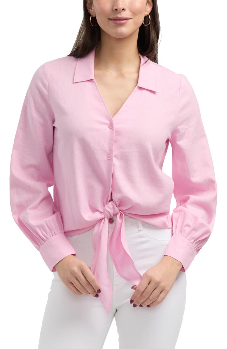 Ellen Tracy Tie Front Shirt, Alternate, color, Flamingo Pink