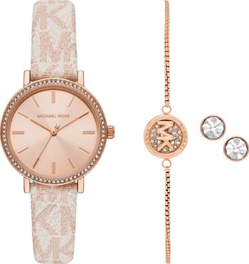 Michael Kors Addyson Leather Strap Watch, Bracelet & Stud Michael Kors Addyson Leather Strap Watch, Bracelet & Stud
