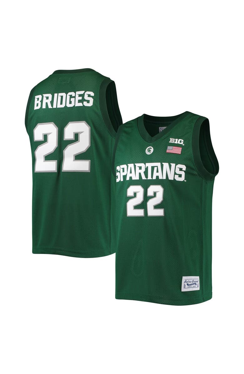 Retro Brand Men's Original Retro Brand Miles Bridges Green Michigan State Spartans Alumni Commemorative Classic Basketball Jersey, Alternate, color, 