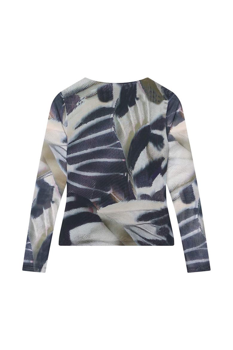 Long Sleeve Printed Mesh Zip Top, Alternate, color, Black