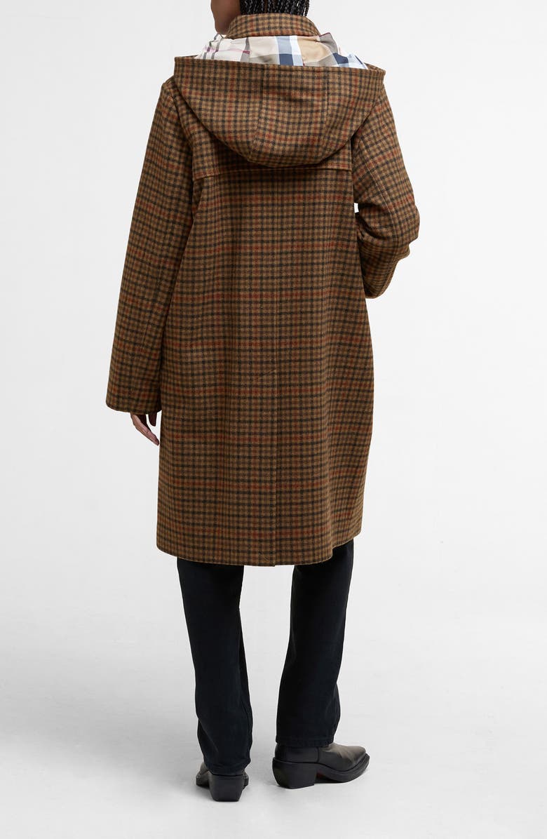 Barbour Melody Houndstooth Check Wool Blend Duffle Coat, Alternate, color, Brown/Tartan