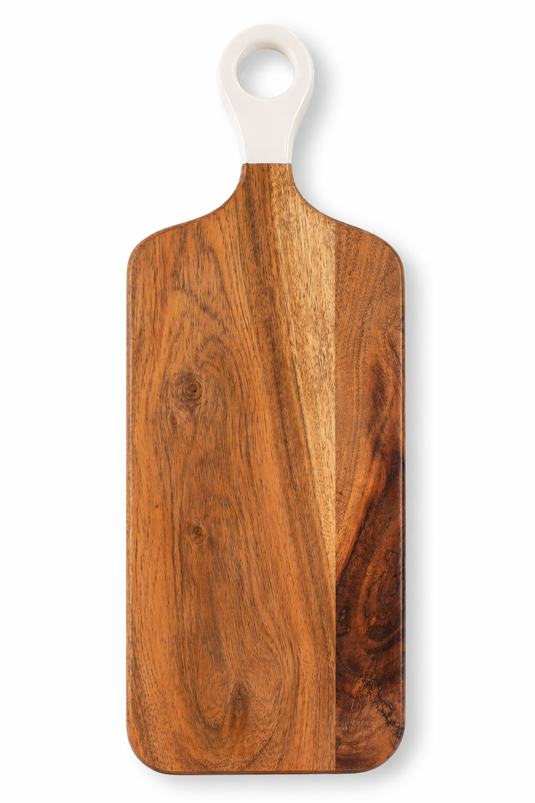 Wood + White Collection Acacia Wood Rectangle Charcuterie Board, Alternate, color, white, brown