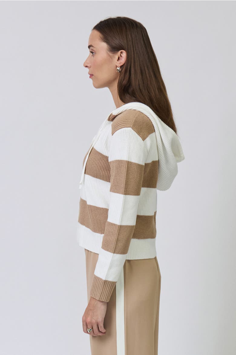 Chloe Hooded Rugby Cardigan, Alternate, color, Camel/Ivory