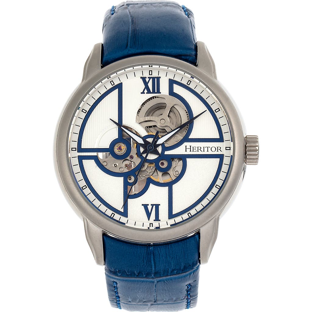 Heritor Automatic Sanford Semi-skeleton Leather-band Watch In Blue