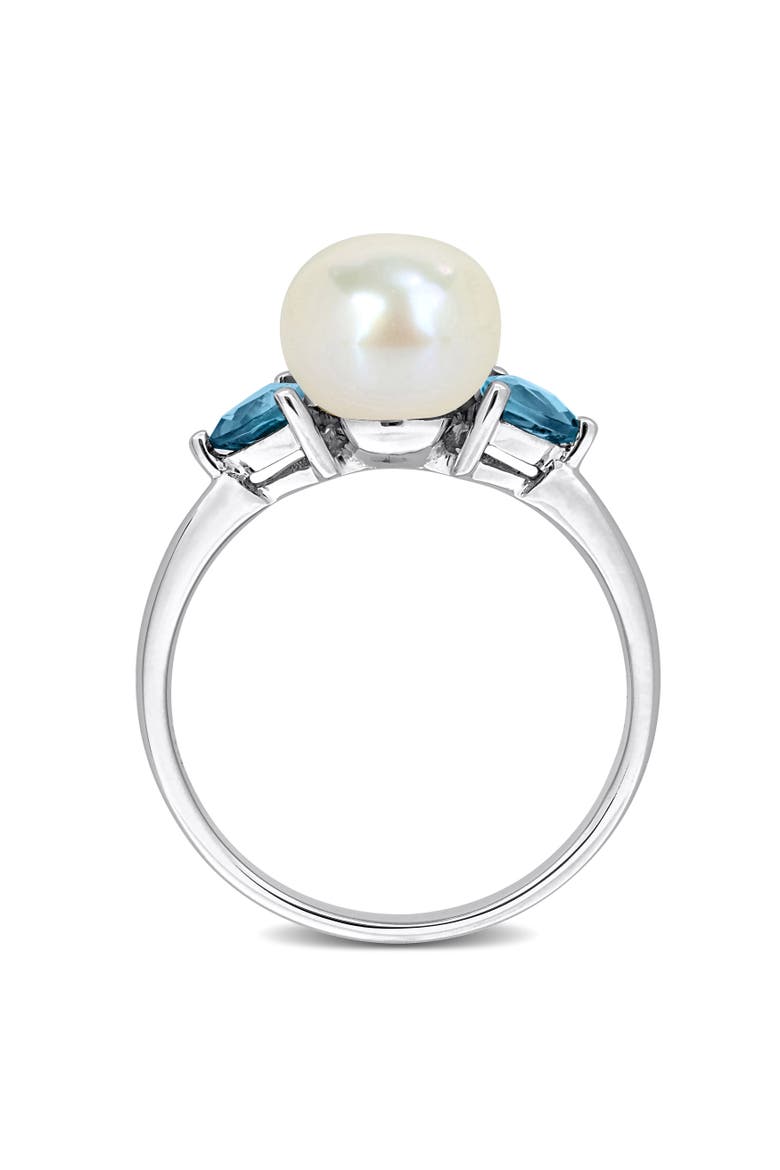 Cultured Pearl & Blue Topaz 3-Stone Ring 10k, Alternate, color, Blue Topaz