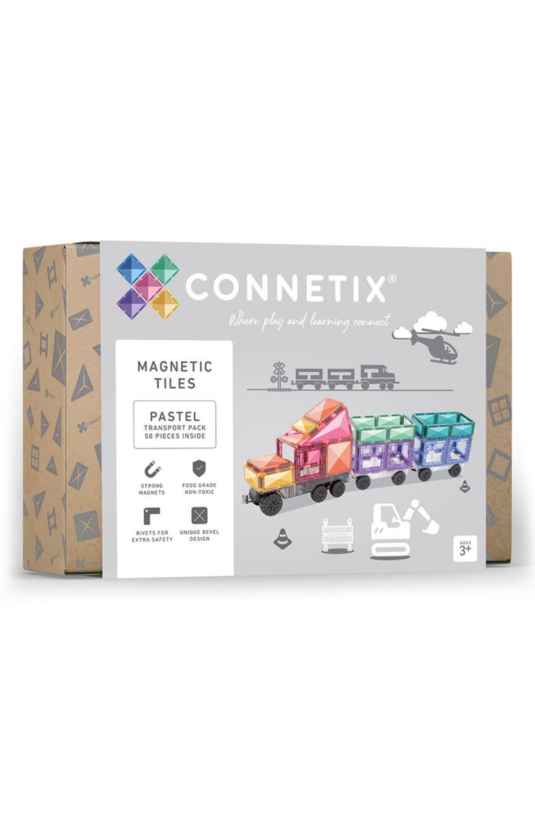 CONNETIX Kids' Pastel Magnetic Tiles 50-Piece Transport Pack, Main, color, Pastel
