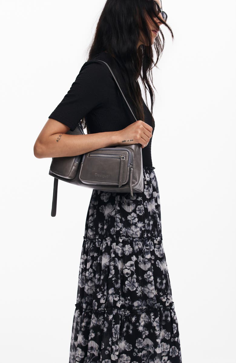 Desigual Indianapolis Metallic Floral Print Mixed Media Dress, Alternate, color, 