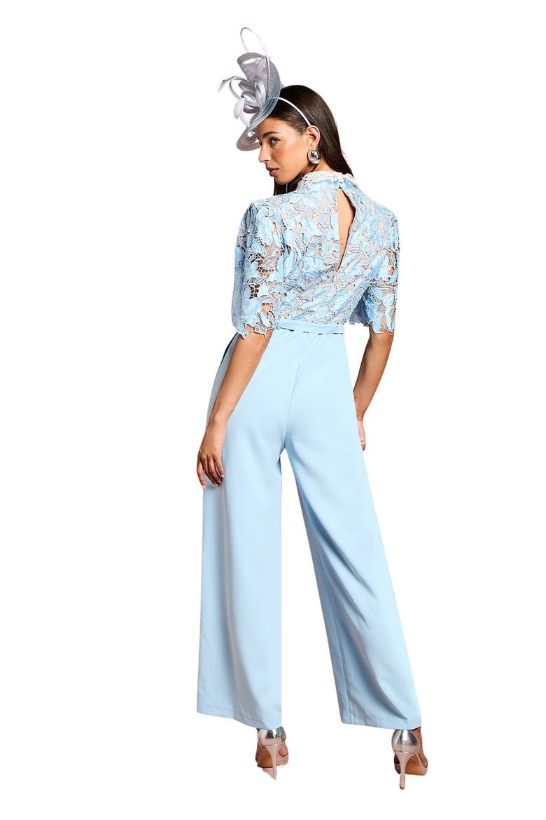 Collared Lace Short Sleeve Jumpsuit, Alternate, color, Pale Blue