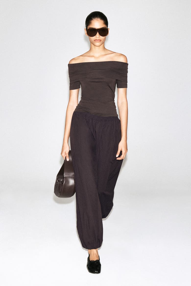 Folded Off-The-Shoulder Top, Alternate, color, BROWN