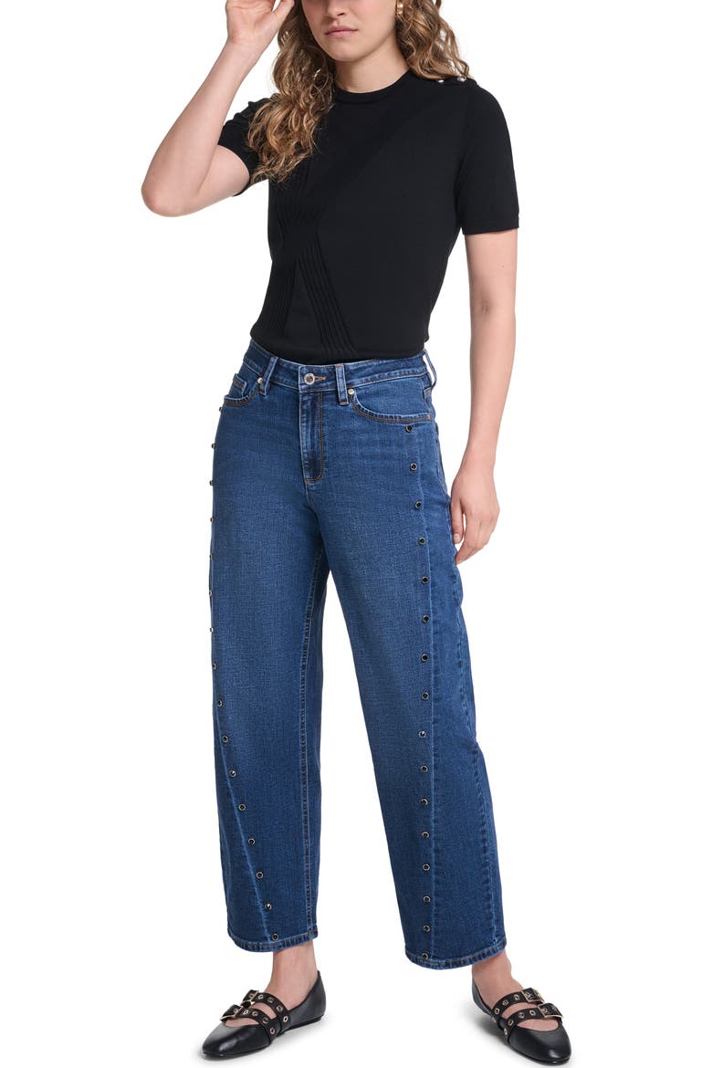 Grommet Detail Barrel Leg Jeans, Alternate, color, COBALT BLUE
