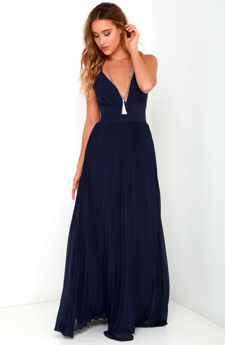 Lulus Plunging V-Neck Pleat Georgette Gown, Alternate, color,