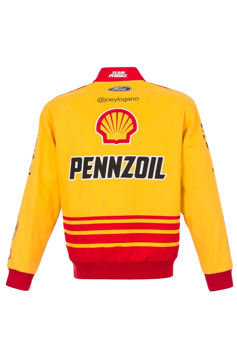 JH DESIGN Men's JH Design Yellow Joey Logano Shell Pennzoil Twill Driver Uniform Full-Snap Jacket, Alternate, color, 