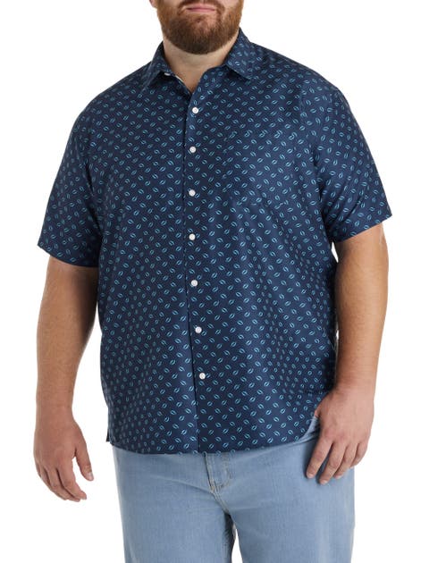Big & Tall Leaf Print Microfiber Sport Shirt