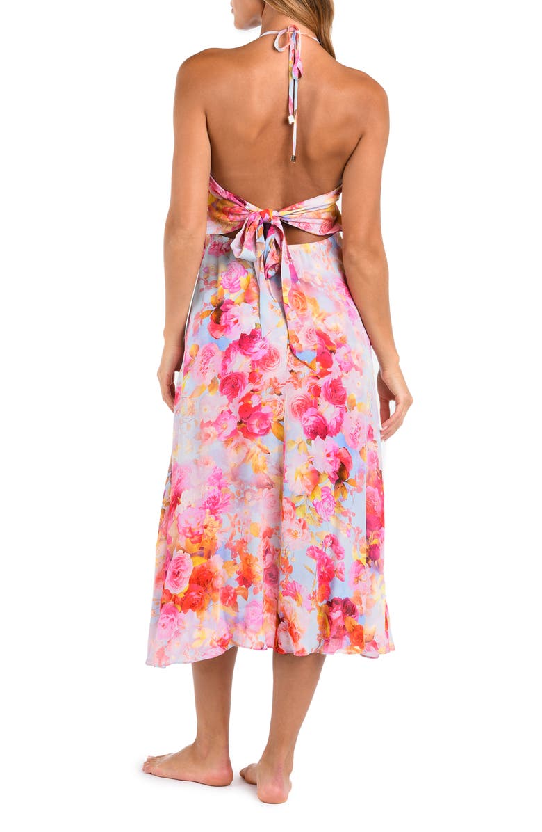 L'AGENCE Cheri Soft Cloud Floral Cover-Up Halter Dress, Alternate, color, Pink