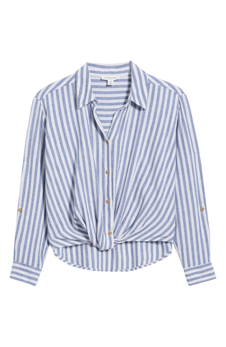 beachlunchlounge Vivica Stripe Twist Hem Button-Up Shirt, Alternate, color, Skylight