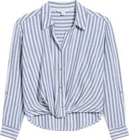 beachlunchlounge Vivica Stripe Twist Hem Button-Up Shirt