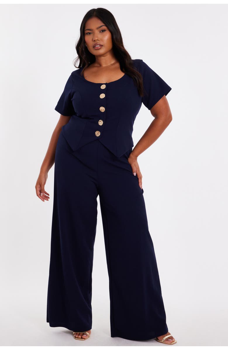 QUIZ Plus Size Button Detail Palazzo jumpsuit, Main, color, Navy