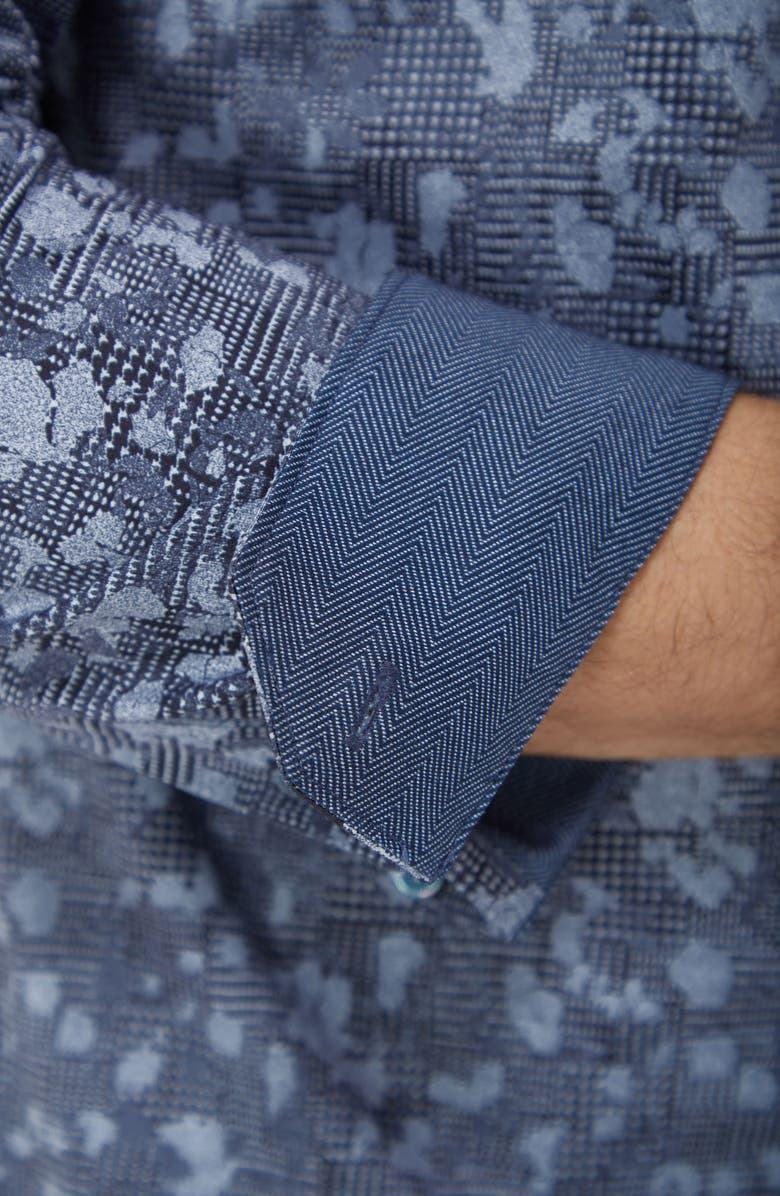 Bugatchi Jimmy OoohCotton<sup>®</sup> Spatter Plaid Button-Up Shirt, Alternate, color, Navy