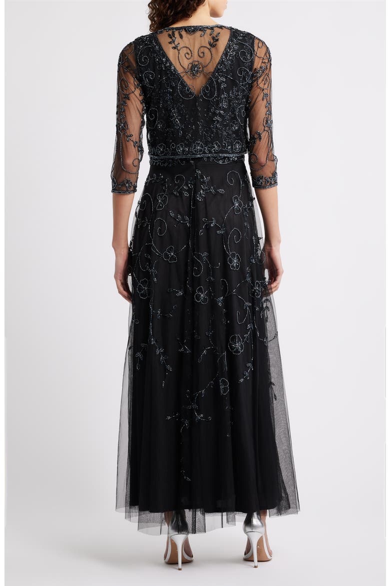 Beaded Mesh Gown with Jacket, Alternate, color, BLACK/ GUNMETAL 068