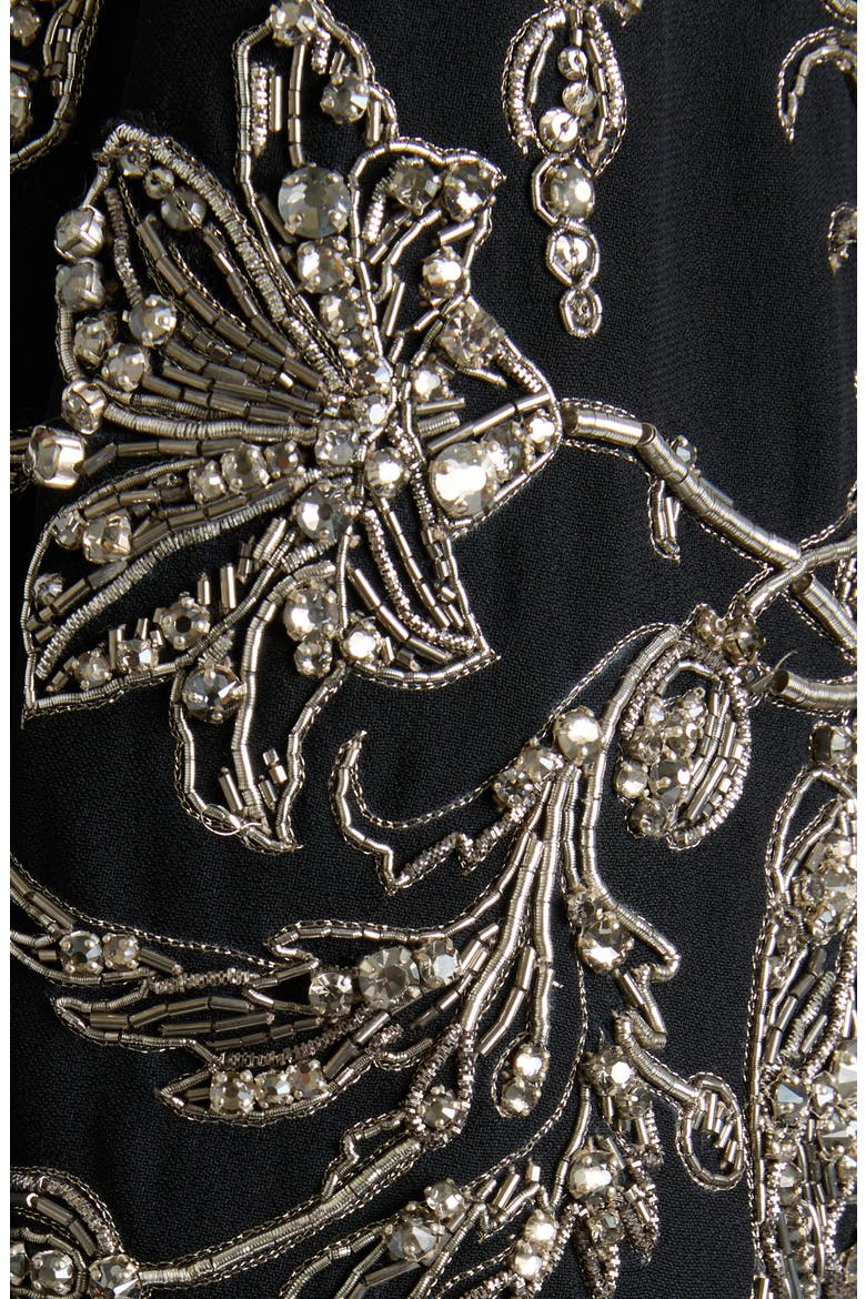 Tattoo Embroidery Peak Shoulder Crepe Blazer, Alternate, color, BLACK