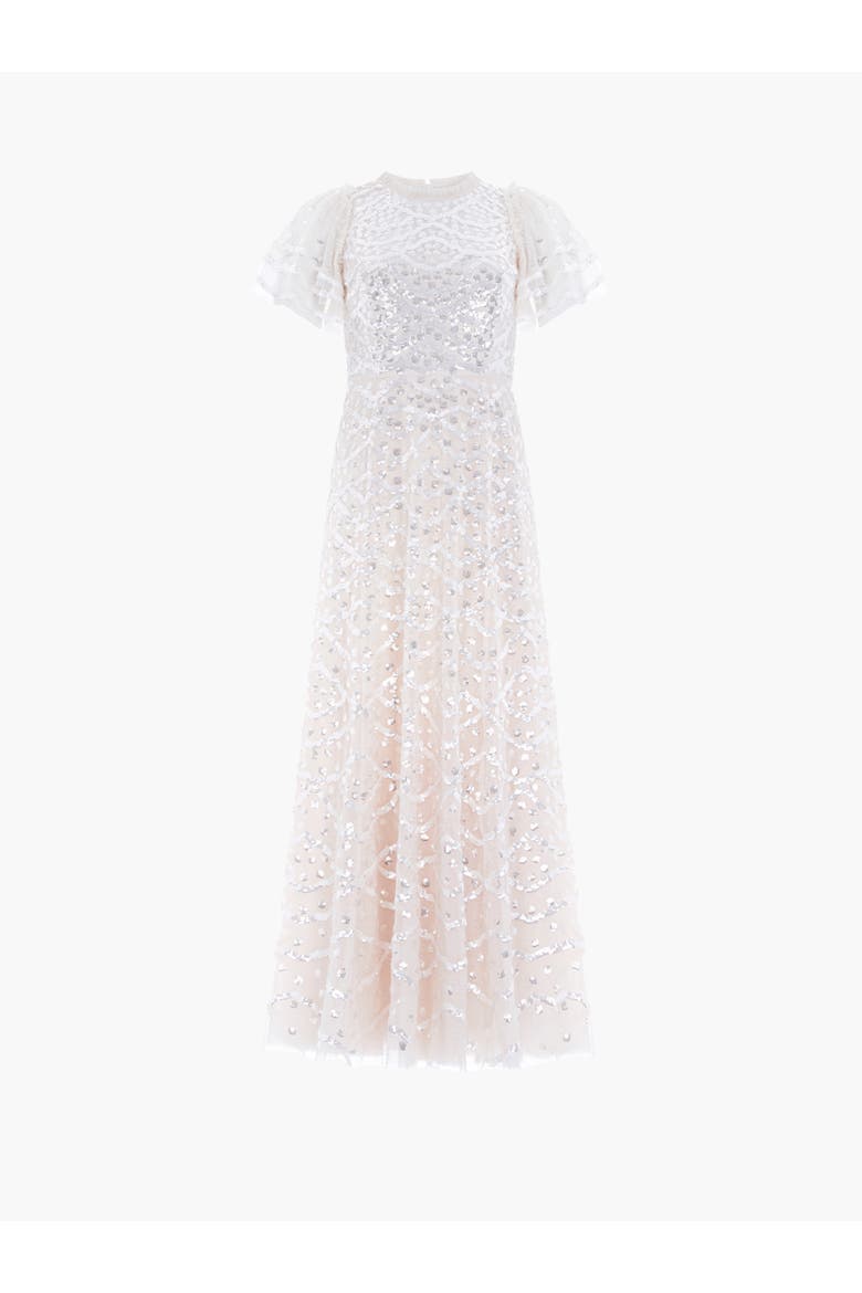 Deco Dot Gloss Ankle Gown, Alternate, color, Cream
