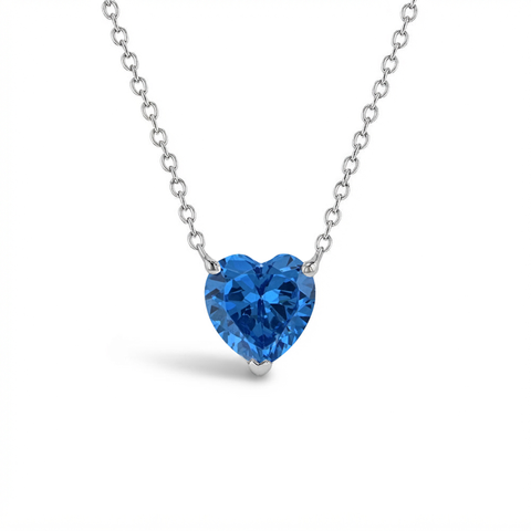 Prong CZ Birthstone Heart Necklace