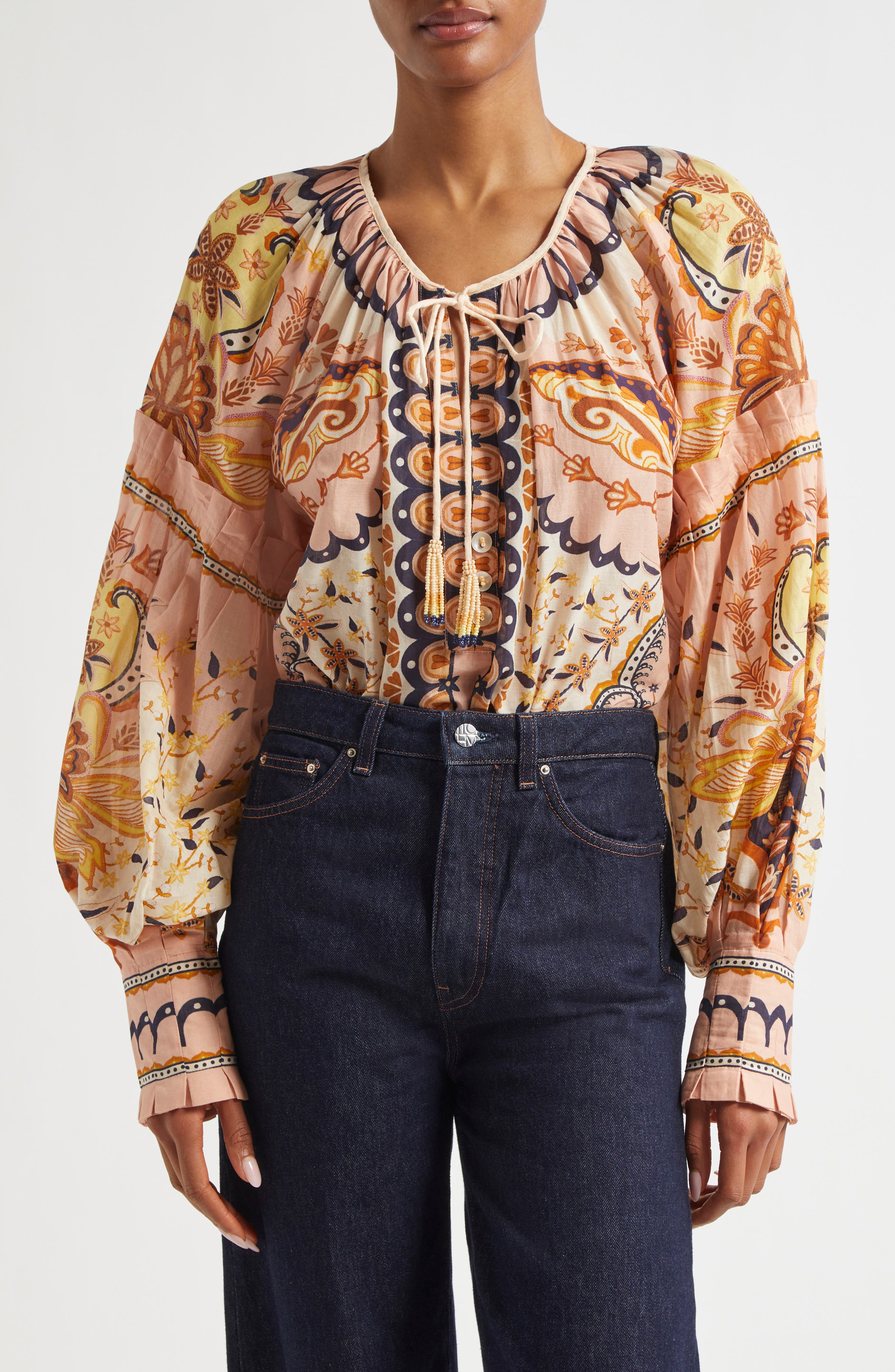 FARM Rio Jaipur Floral Print Poet Blouse