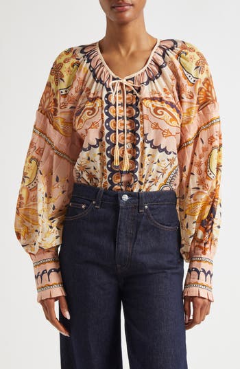 Farm Rio Jaipur Floral Print Poet Blouse