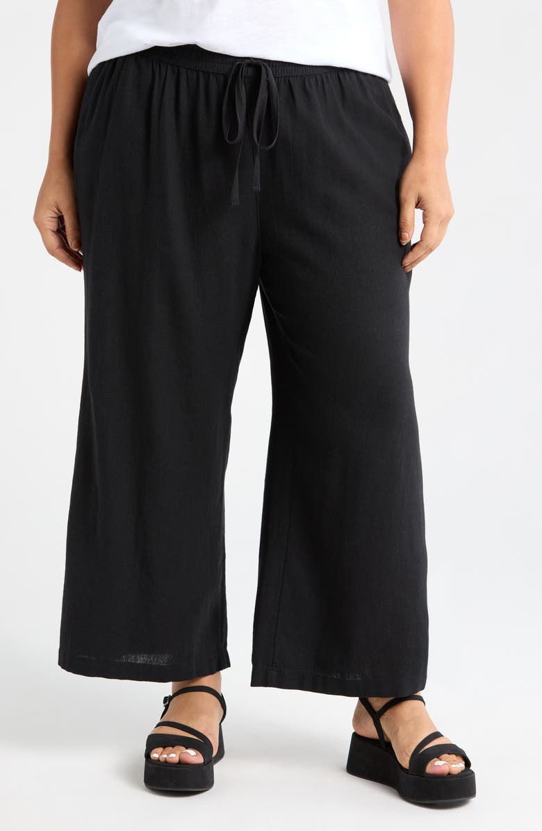 Caslon<sup>®</sup> Tie Waist Wide Leg Crop Linen Blend Pants, Main, color, 