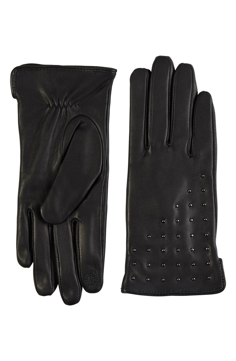 Bruno Magli Bias Studded Leather Gloves, Main, color, Touch Tech Black