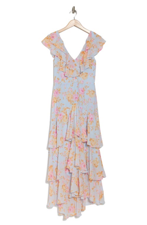 Wayf Floral Ruffle Tiered Dress In Baby Blue Roses