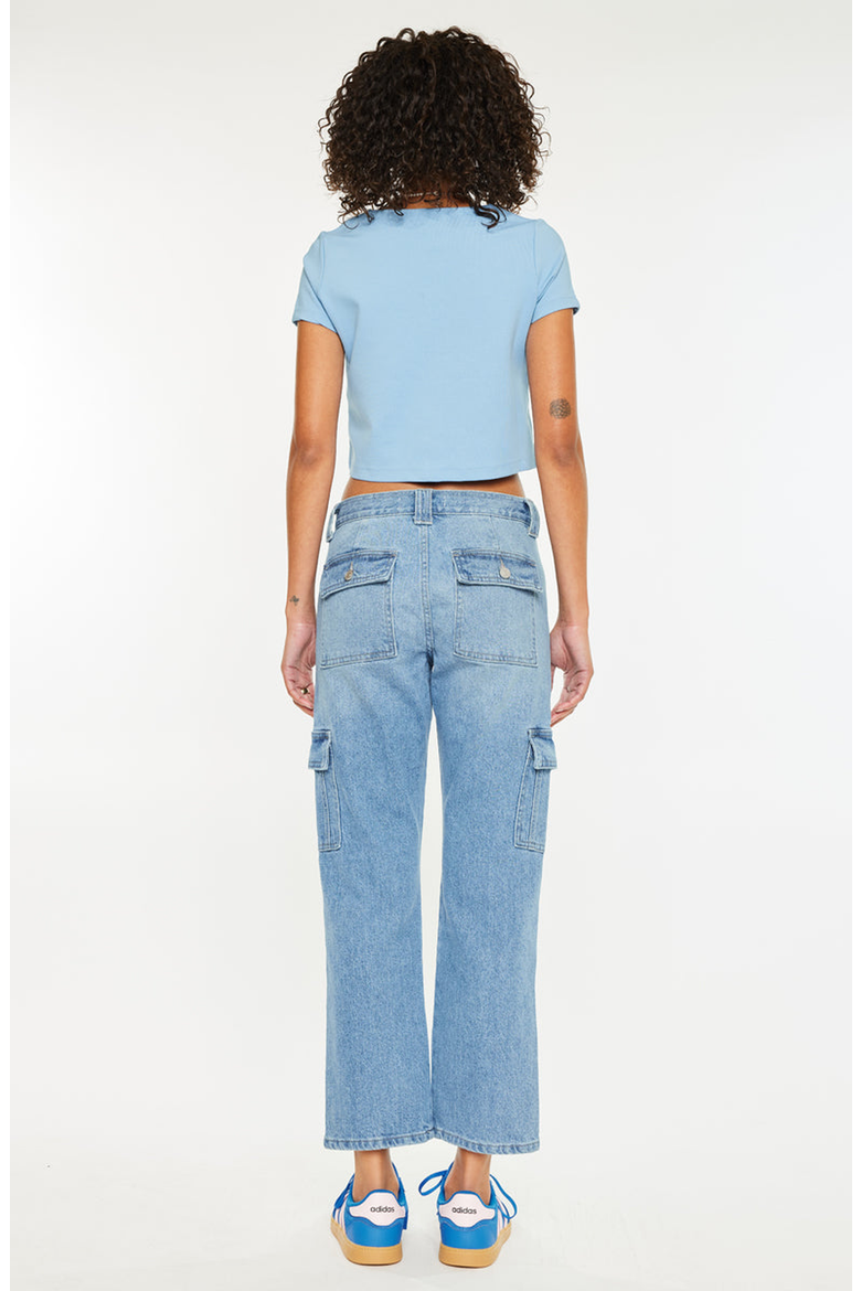 Aaliyah High Rise Slim Straight Leg Cargo Jeans, Alternate, color, Medium Wash